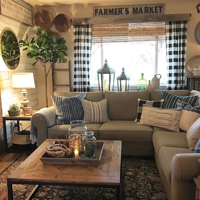 Country themed Living Room Decor Unique Cozy Room with Buffalo Check Curtains