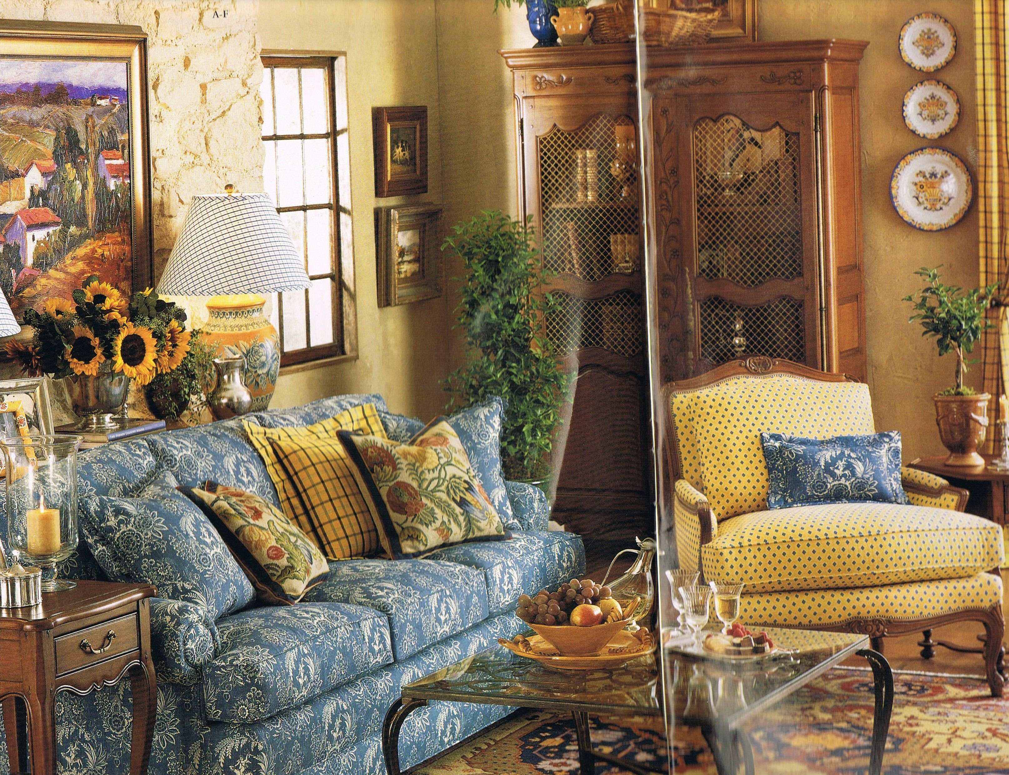 Blue And Yellow French Country Living Room