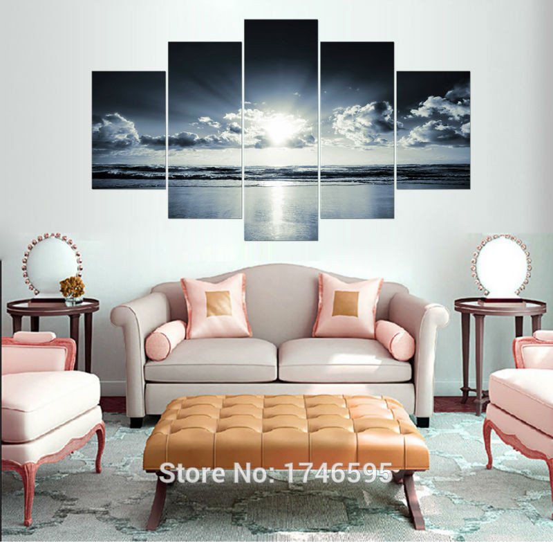 Large Living Room Wall Decor New Big Size Modern Home Decor Painting White Black Ocean