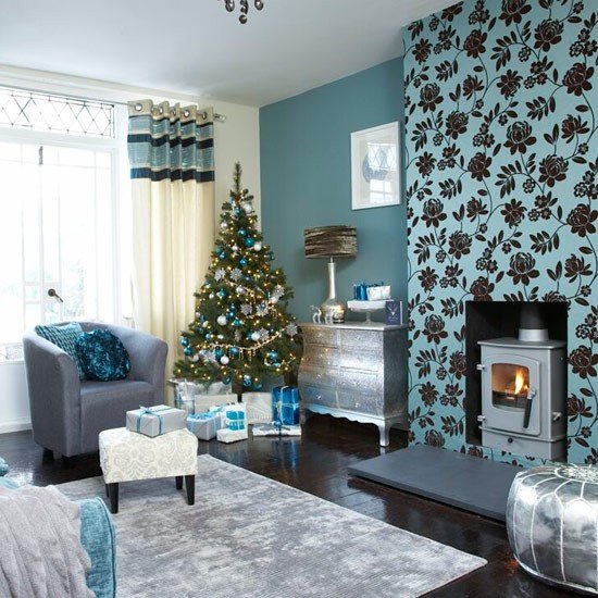 Living Room Ideas Teal Luxury Festive Teal and Silver Living Room Scheme