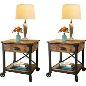 Living Room Side Table Decor Beautiful Pair Rustic Country End Tables Antique Vintage Metal Wood