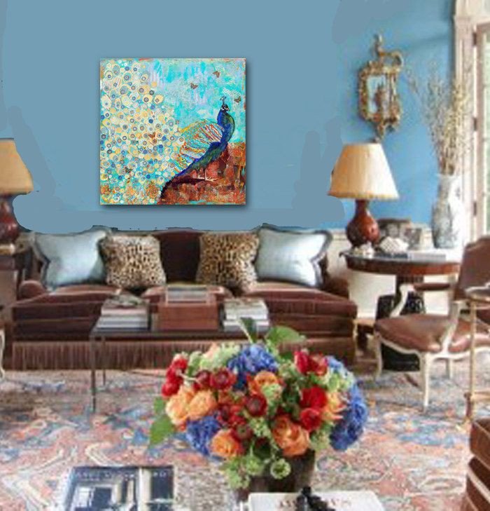 Peacock Decor for Living Room Lovely Blue Oversized Peacock Painting Turquoise Decor Huge Art