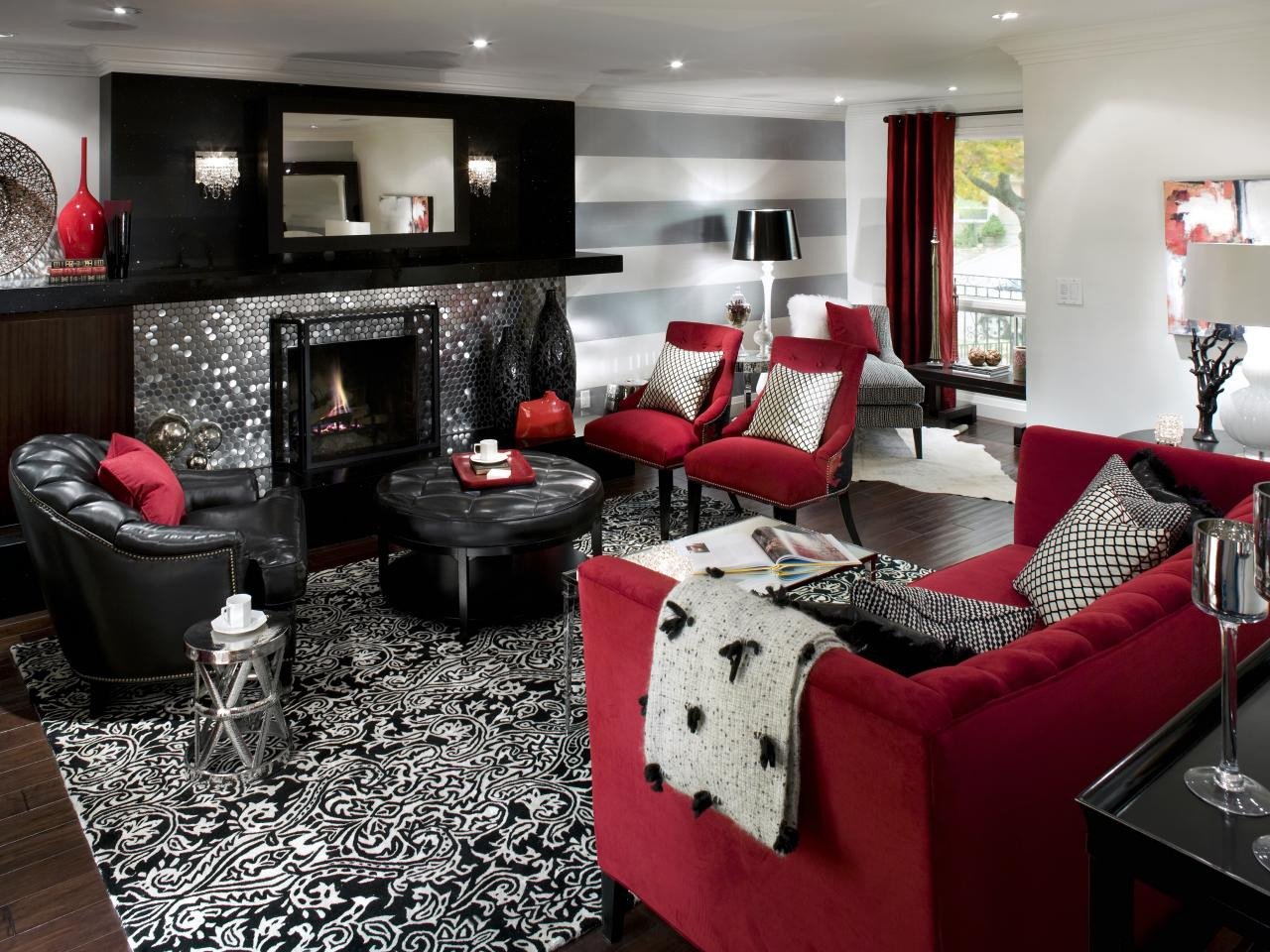 Red Decor for Living Room Lovely Retro Red Black and White Family Room