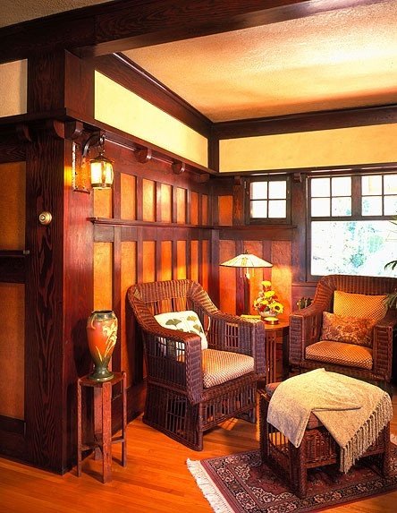 Arts and Crafts Home Decor Beautiful Sitting Room Den with Wicker Furniture In the Arts Crafts Mission Style Love the Wainscoting