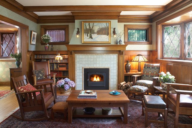 Arts and Crafts Home Decor Luxury Arts &amp; Crafts Fireplace Traditional Family Room Minneapolis by Trehus Architects