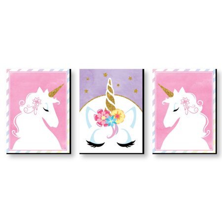 Rainbow Unicorn Baby Girl Nursery Wall Art & Kids Room Decor 7 5” x 10” Set of 3 Prints