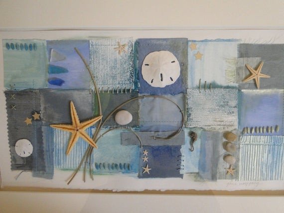 Beach themed Wall Decor Ideas Unique Items Similar to Mixed Media Collage Beach themed Wall Décor original Aqua Sea Glass