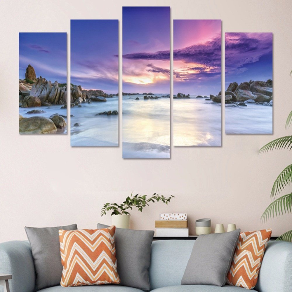 Beach Wall Decor for Bedroom Fresh New 5pcs Set Purple Sky Beach Bination 3d Diy Wall Stickers Home Decor Bedroom Landscape