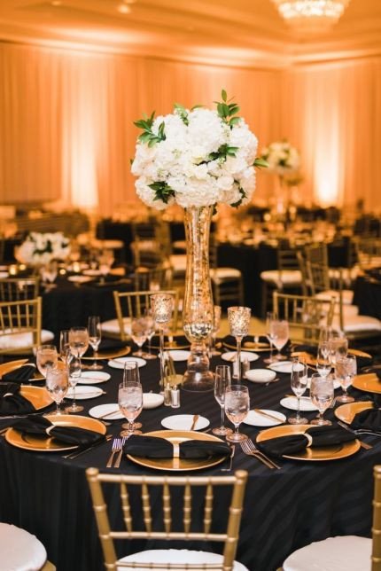 Black and Gold Wedding Decor Best Of Black Gold and White Wedding Reception Decor Hydrangea Centerpieces with Black Striped Linens