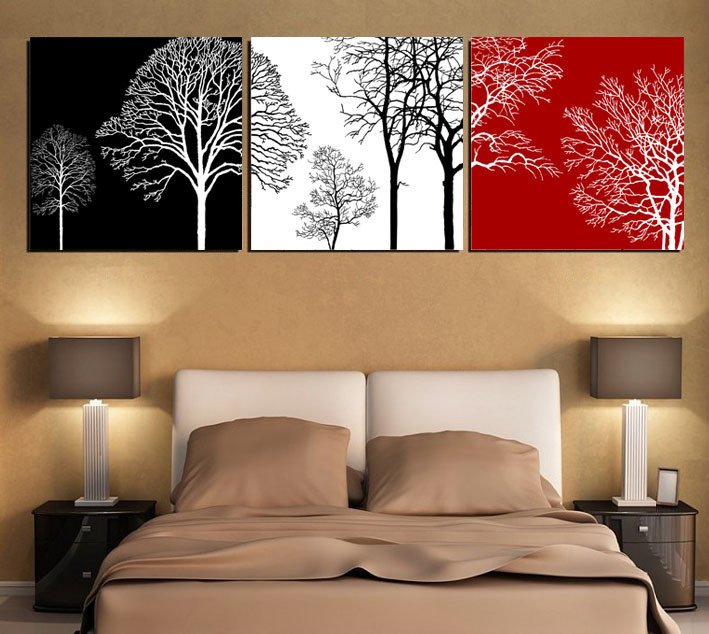 Black and Red Home Decor Lovely Black White and Red Tree Modern Wall Art Oil Painting Home Decor Picture Print On Canvas 3pcs