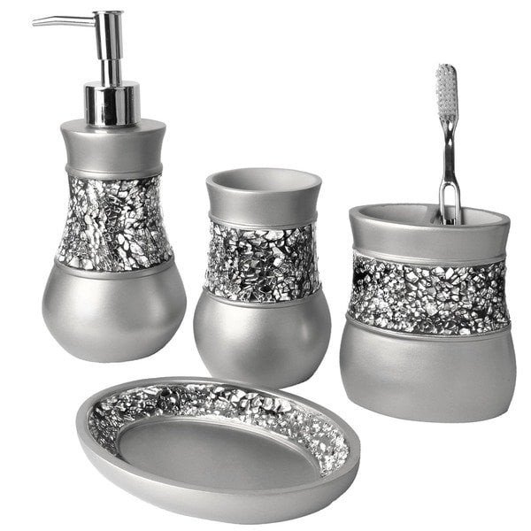 Black and Silver Bathroom Decor Beautiful Shop Crackled Glass Nickel 4 Piece Bath Accessory Set Free Shipping today Overstock