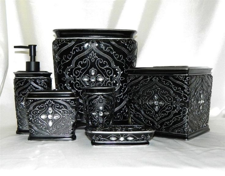 Black and Silver Bathroom Decor Luxury Francesca 6 Pc Bath Accessory Set Black Silver Rhinestone W Wastebasket &amp; Tissue