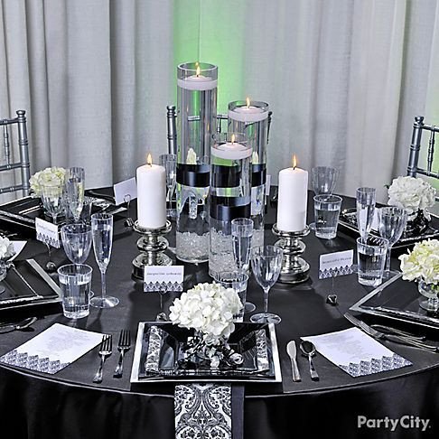 Black and Silver Table Decor Elegant Black White Red Gold Reception Decorations