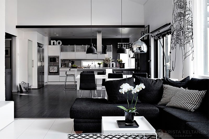 Elegant black and white interior design with fortable atmosphere