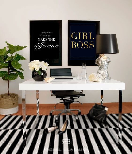 Black and White Office Decor Inspirational Girl Boss Gold Foil Print and Boss On Pinterest