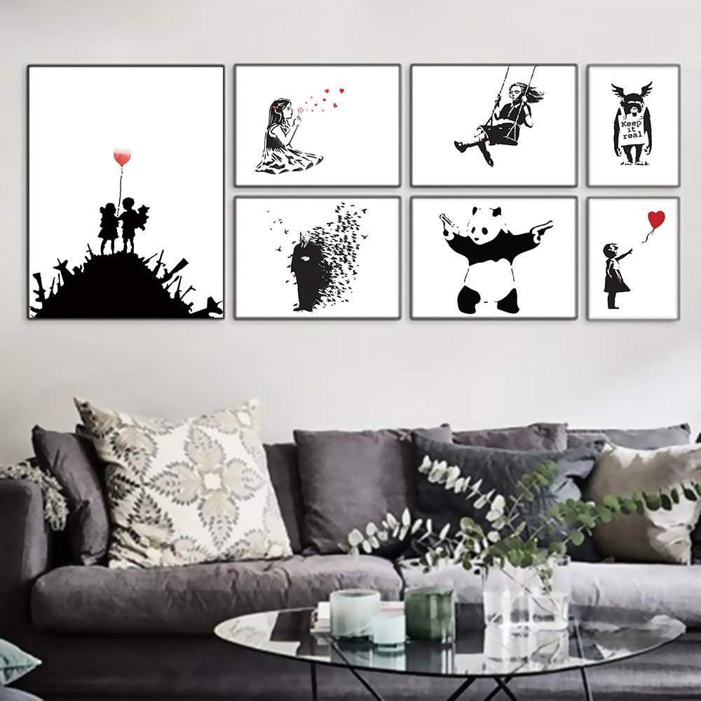 Black and White Wall Decor Awesome Banksy Black White Modern Abstract Pop Hipster Art Print Poster Wall Picture Living Room Canvas