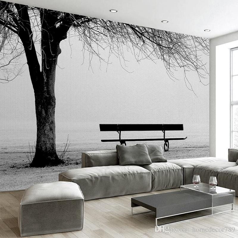 Black and White Wall Decor Elegant Custom 3d Wallpaper Mural Black White Big Tree Bench Abstract Art Wall Painting Modern