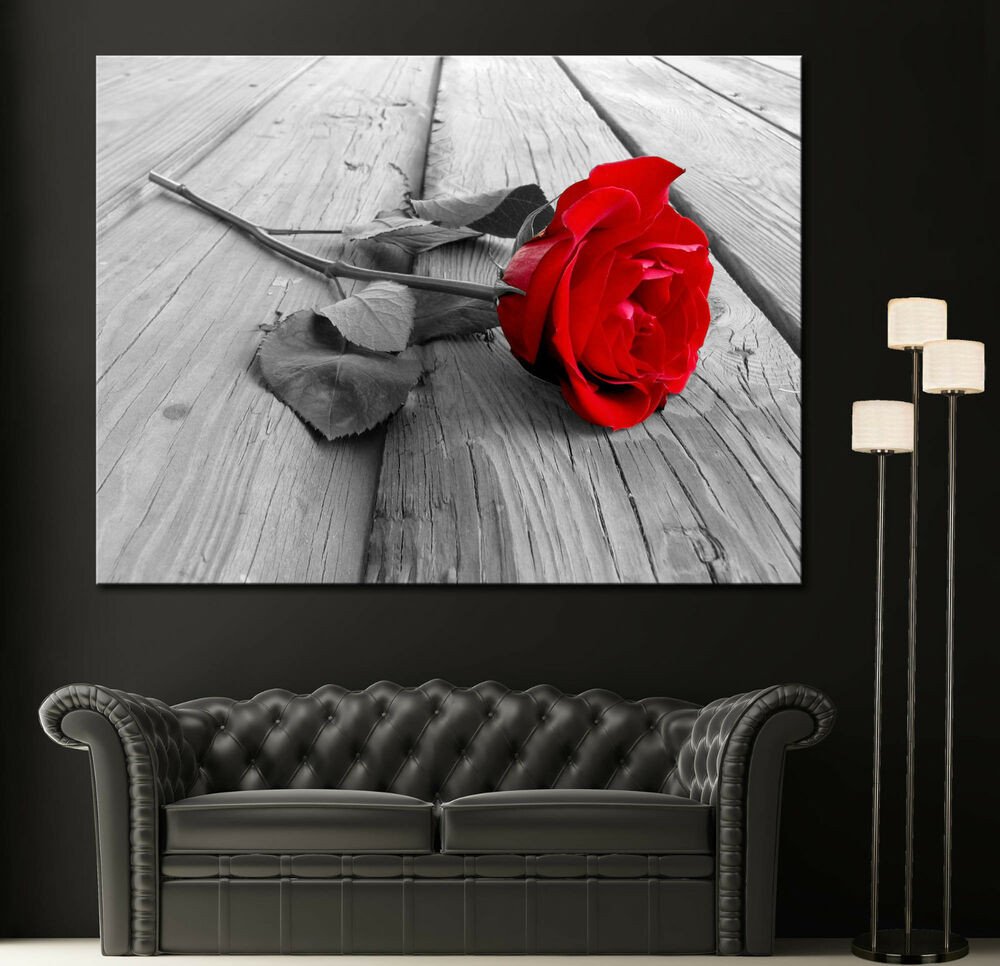 Black and White Wall Decor Elegant Wall Art Canvas Print Black White Red Rose Modern Home Fine Prints