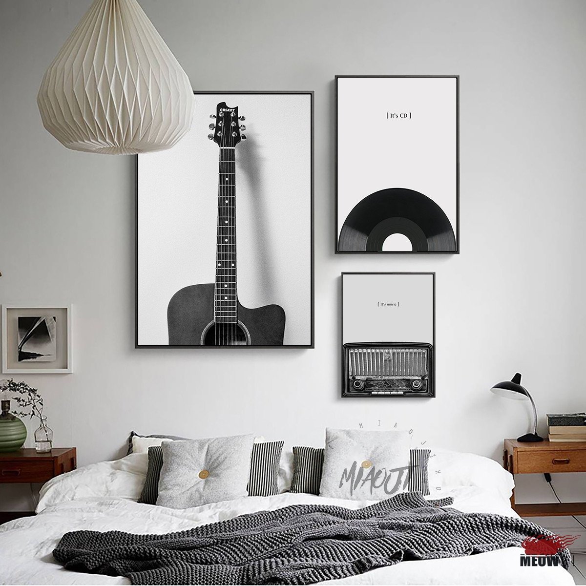 Black and White Wall Decor Unique Fashion Music Guitar Poster Living Room Printed Canvas Painting Vintage Black and White