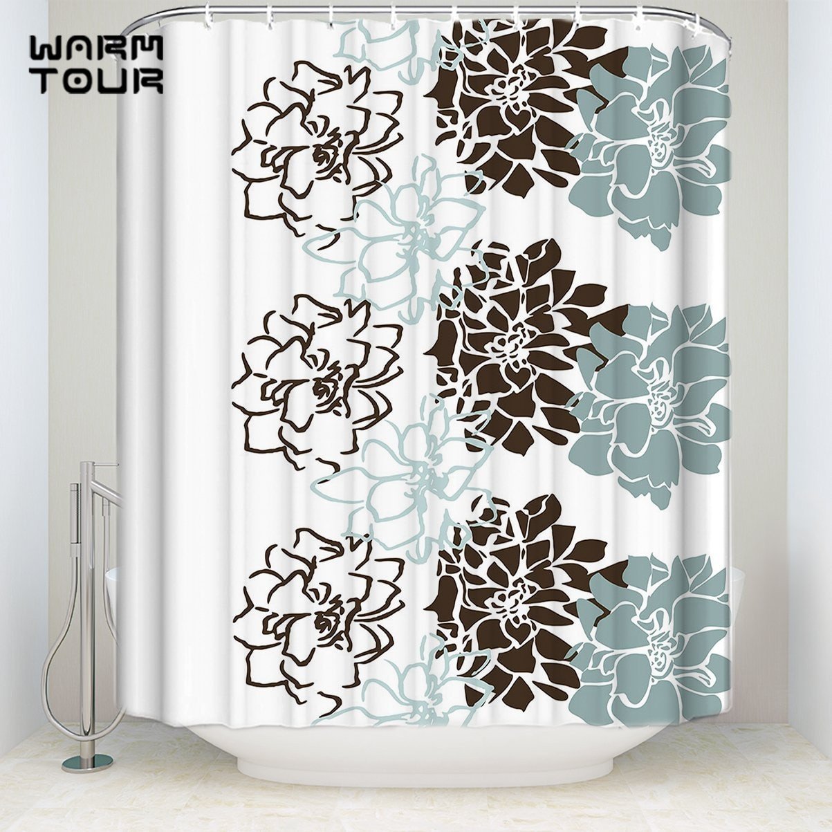 Blue and Brown Bathroom Decor New Bath Shower Curtains Geometric Flowers Blue Brown White Wel E Mildew Resistant Bathroom Decor