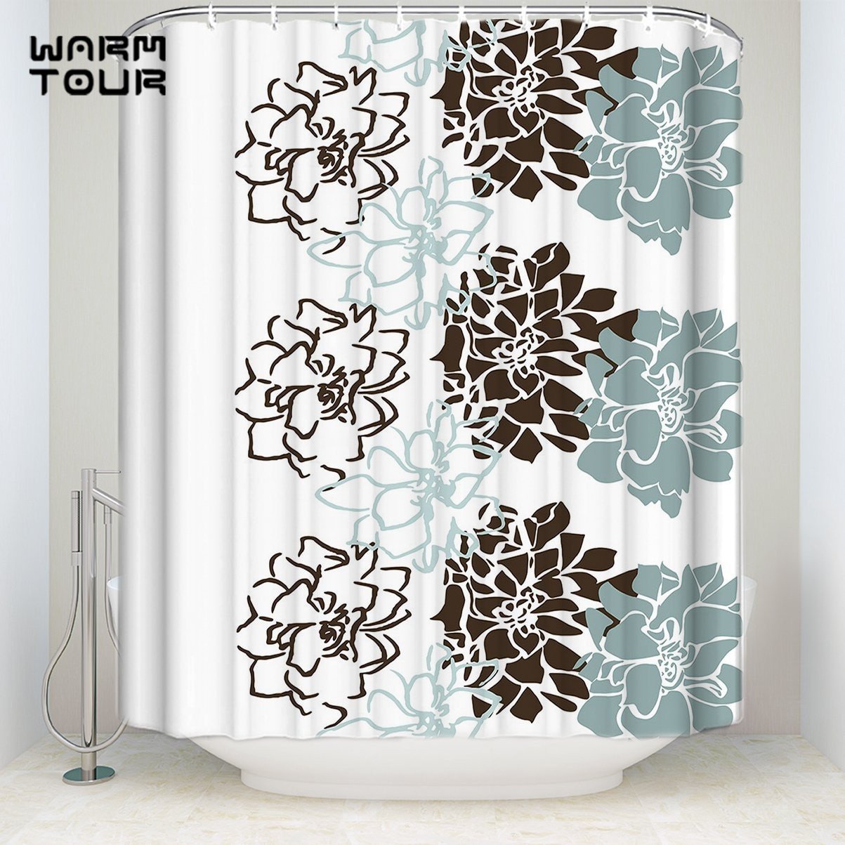 Blue and Brown Bathroom Decor New Bath Shower Curtains Geometric Flowers Blue Brown White Wel E Mildew Resistant Bathroom Decor