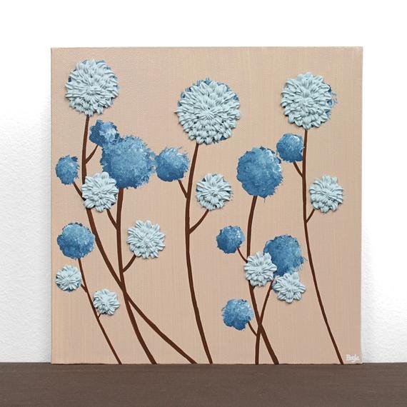 Blue and Brown Wall Decor Inspirational Blue and Brown Decor Textured Flower Painting Small by Amborela