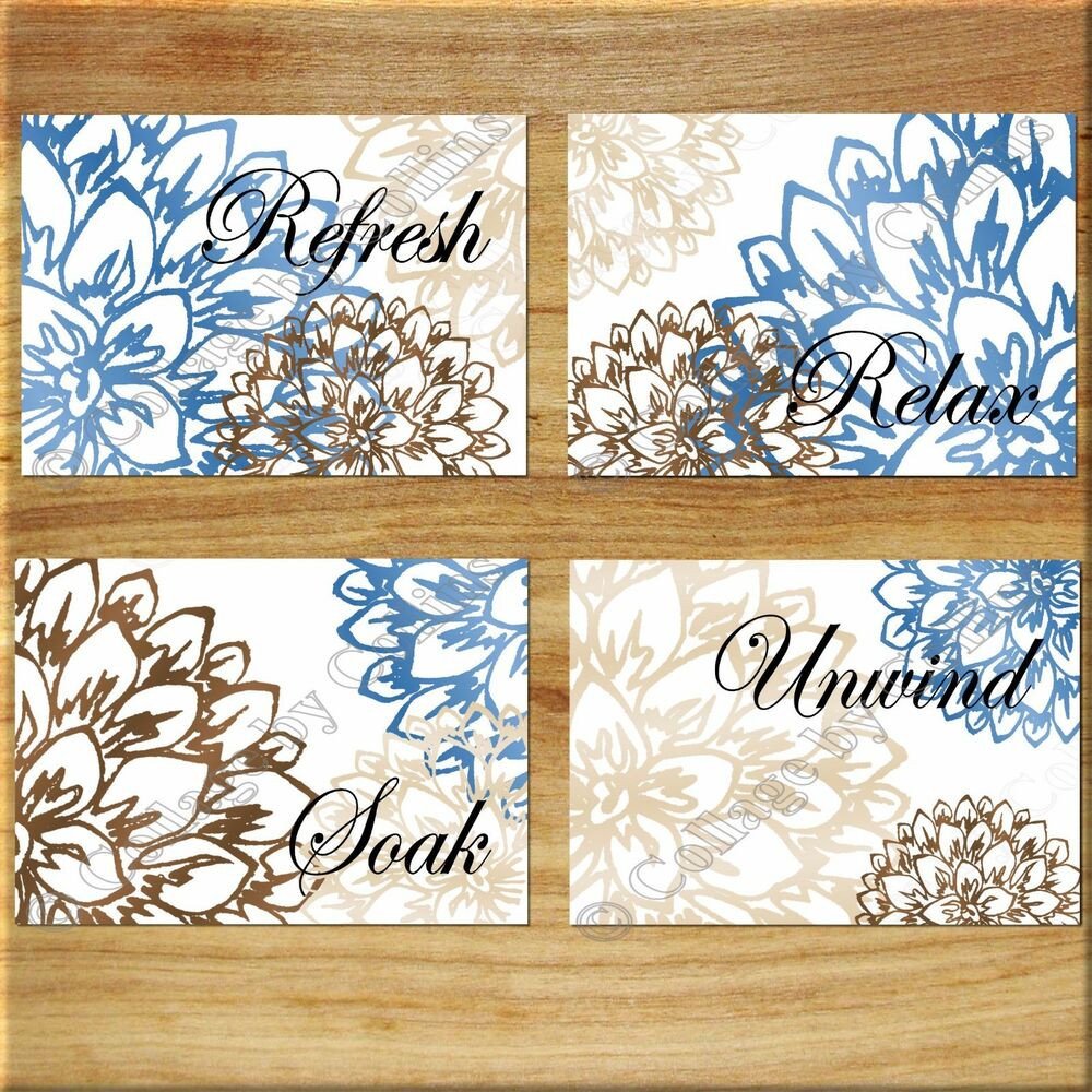 Blue and Brown Wall Decor Luxury Brown Blue Tan Wall Art Bathroom Bath Rules Word Print Decor Floral Flower Peony