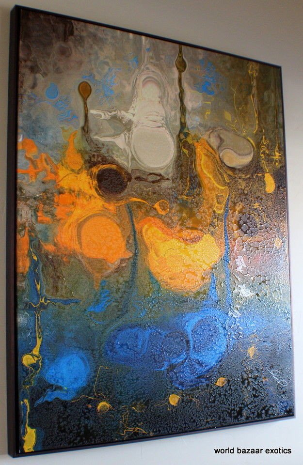 Blue and Gold Wall Decor Awesome 55x66&quot; Large Abstract Wall Art Psycchedelic Deep Blue and Gold Framed In Bronze