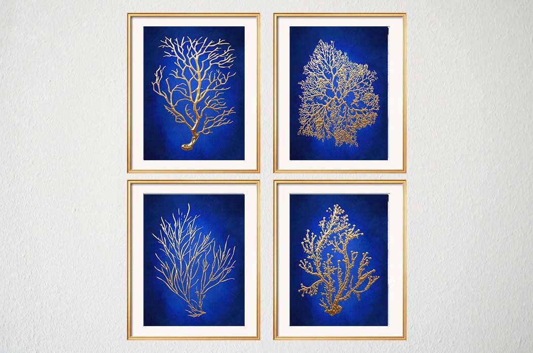 Blue Gold Wall Art Chinoiserie Wall Art Indigo Blue Blue