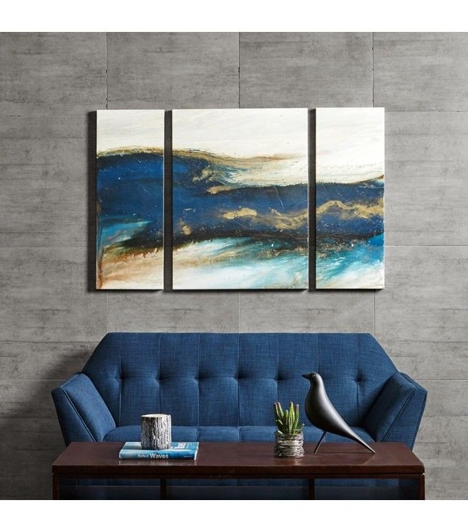 Blue and Gold Wall Decor Lovely Blue &amp; Gold Abstract Wave Wall Art Set Of 3 Blue