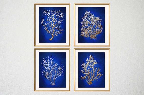 Blue and Gold Wall Decor Unique Blue Gold Wall Art Chinoiserie Wall Art Indigo Blue Blue