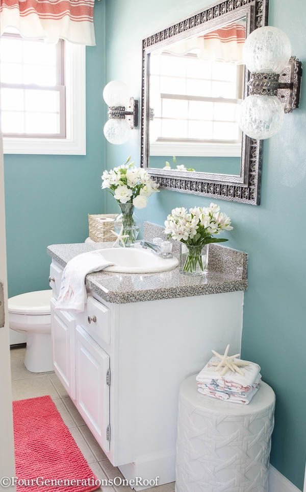 Blue and Green Bathroom Decor Beautiful Gorgeous Blue Green Powder Room Makeover before &amp; after I Love How the Blue Paint Color