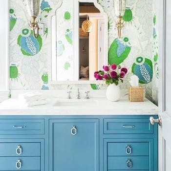 Blue and Green Bathroom Decor Elegant Blue Green Bath Vanity with Black Mirror Transitional Bathroom