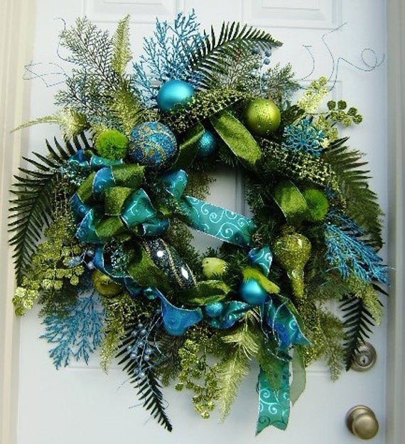 Blue and Green Christmas Decor Fresh Items Similar to Custom Wreath Deposit for Sabine Turquoise Lime Green Winter Christmas