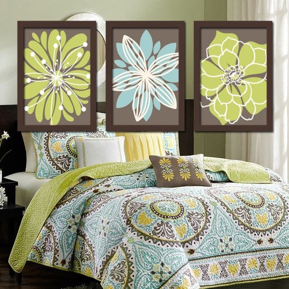 Blue and Green Wall Decor Beautiful Flower Wall Art Green Brown Bedroom Brown Green