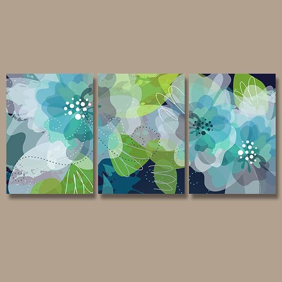 Blue and Green Wall Decor Elegant Watercolor Wall Art Canvas or Print Pottery Flower Artwork Abstract Art Blue Green Bedroom