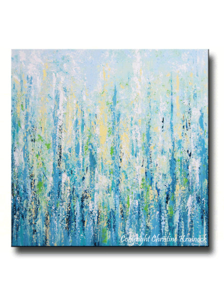 Blue and Green Wall Decor Fresh sold original Art Abstract Painting Blue Aqua Textured Large Contempor – Contemporary Art by