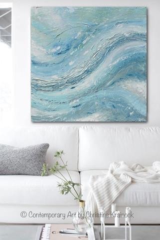 Blue and Green Wall Decor Inspirational original Art Abstract Painting Coastal Wall Decor Blue Green Textured – Contemporary Art by