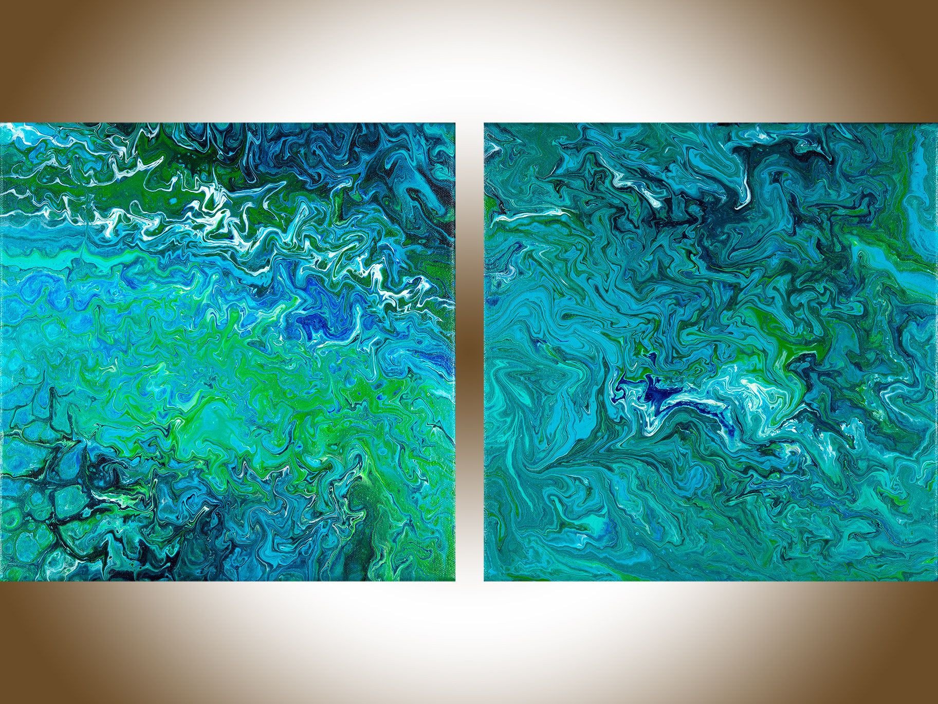 Blue and Green Wall Decor Lovely Set Of Painting Fluid Art Green Blue Abstract Painting Contemporary Art original Art Wall Art