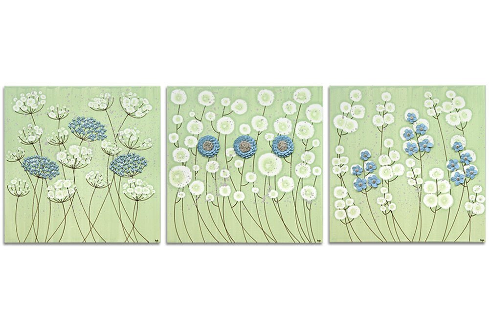 Blue and Green Wall Decor Luxury Flower Wall Art On 3 Canvases In Green and Blue Extra