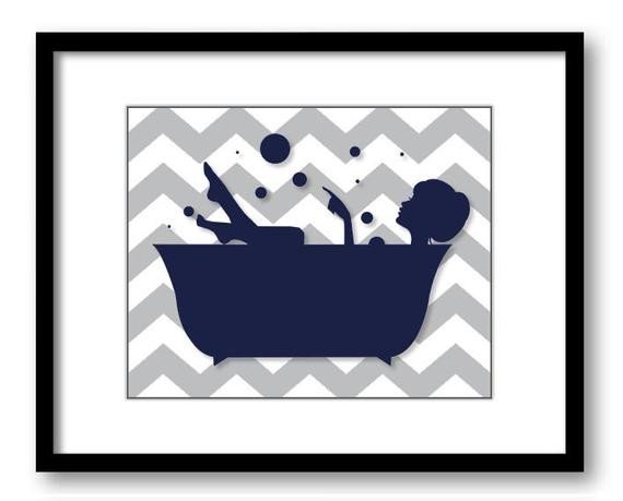 Blue and Grey Bathroom Decor Elegant Bathroom Decor Bathroom Print Navy Blue and Grey Girl In A