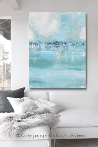 Blue and Grey Wall Decor Beautiful original Art Abstract Painting Coastal Wall Decor Sea Blue Green Grey – Contemporary Art by