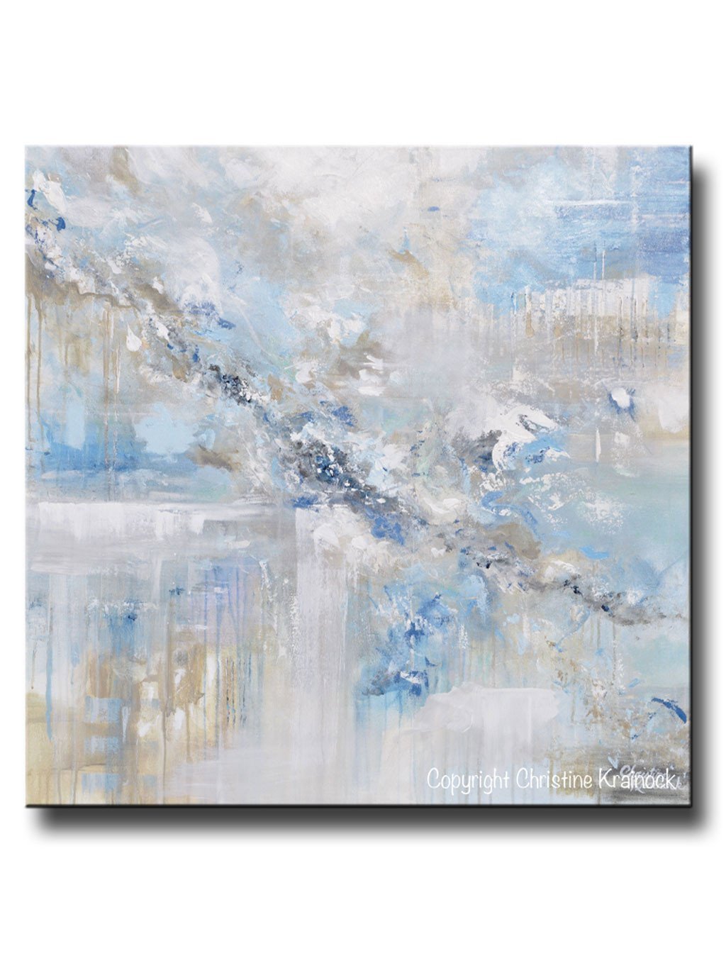 ORIGINAL Art Blue Abstract Painting White Grey Coastal Modern Wall Art – Contemporary Art by