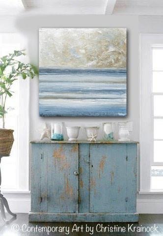 Blue and Grey Wall Decor Unique original Art Abstract Blue White Painting Textured Coastal Wall Decor – Contemporary Art by