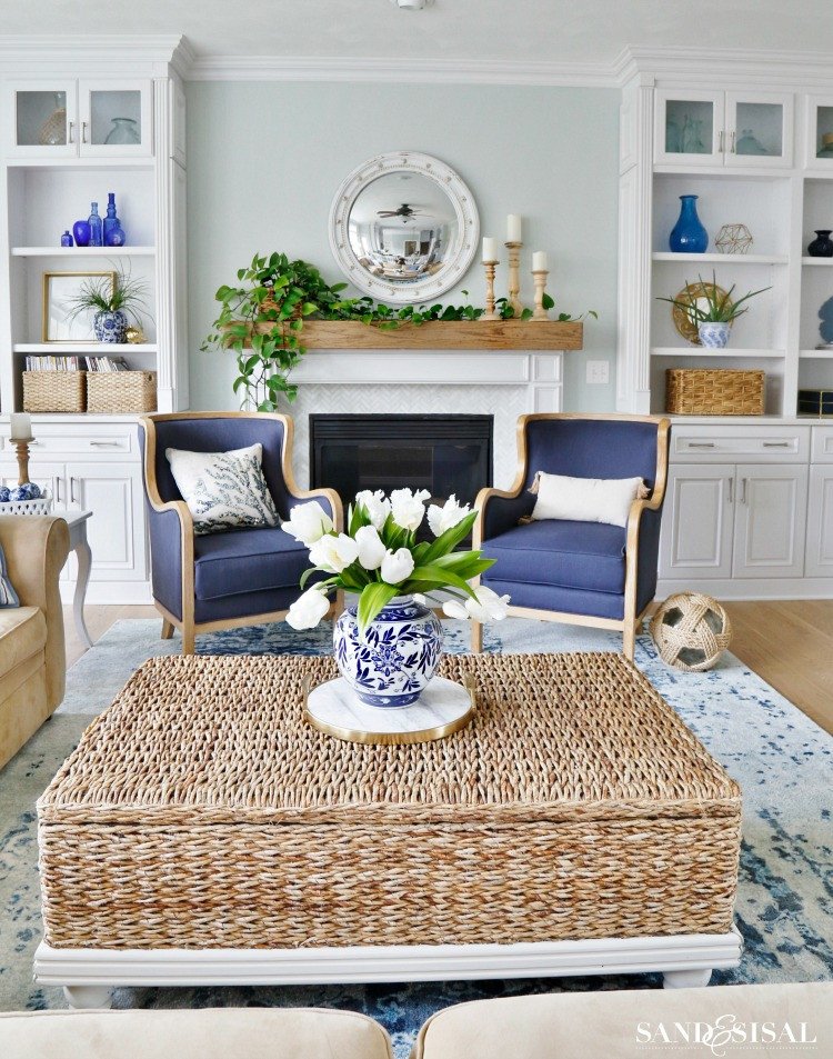 New Blue and White Living Room Updates Sand and Sisal