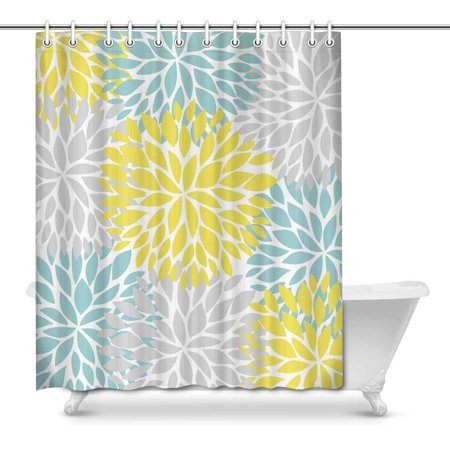 Blue and Yellow Bathroom Decor Elegant Mkhert Dahlia Pinnata Flower Yellow Light Blue and Gray Decor Waterproof Polyester Bathroom