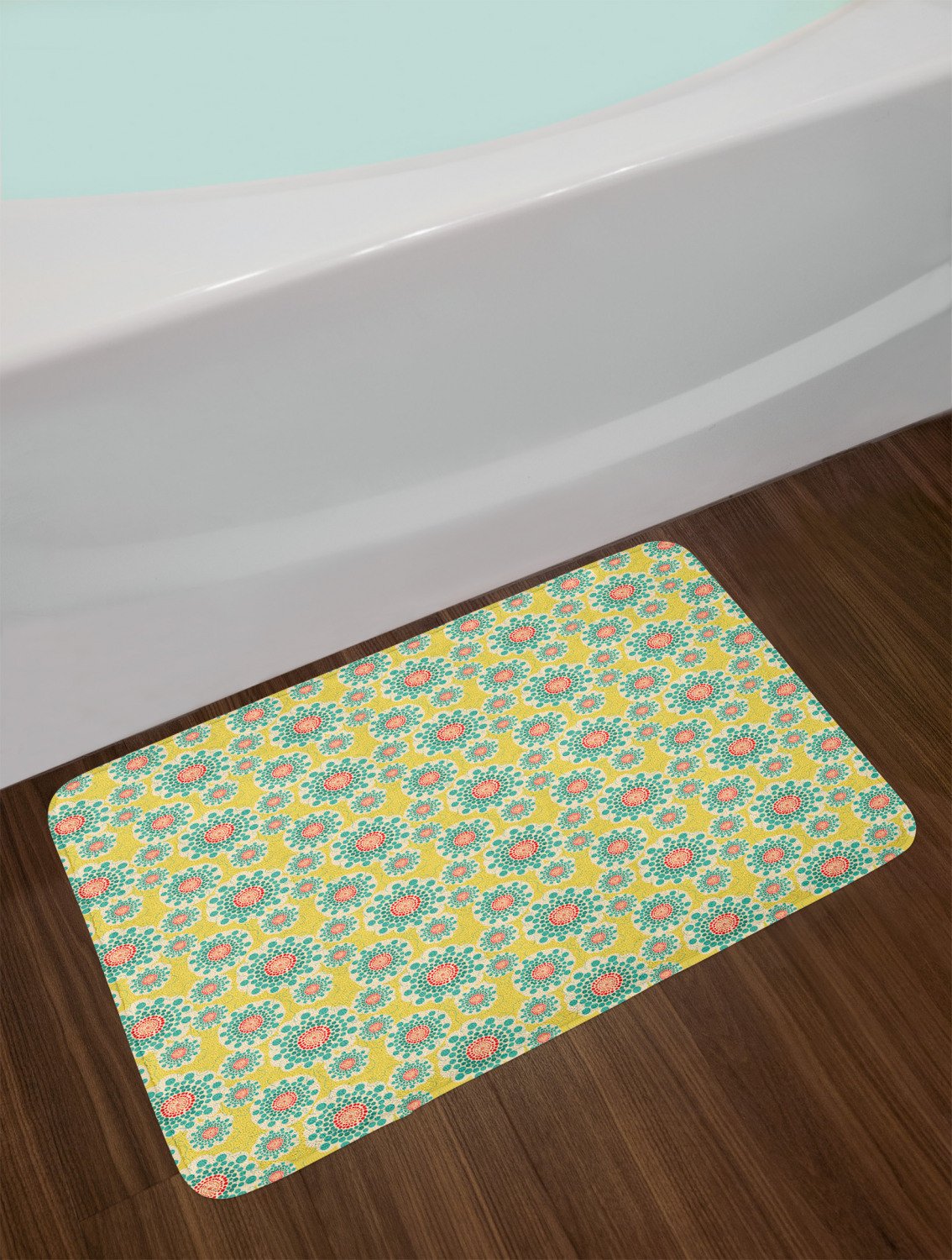 Blue and Yellow Bath Mat Bathroom Decor Plush Non Slip Mat 29 5" X 17 5"