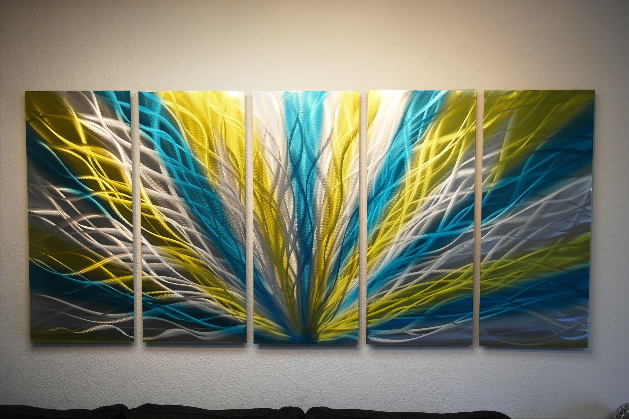 Blue and Yellow Wall Decor Awesome Radiance Blue Yellow 36x79 Metal Wall Art Abstract Sculpture Modern Decor · Inspiring Art