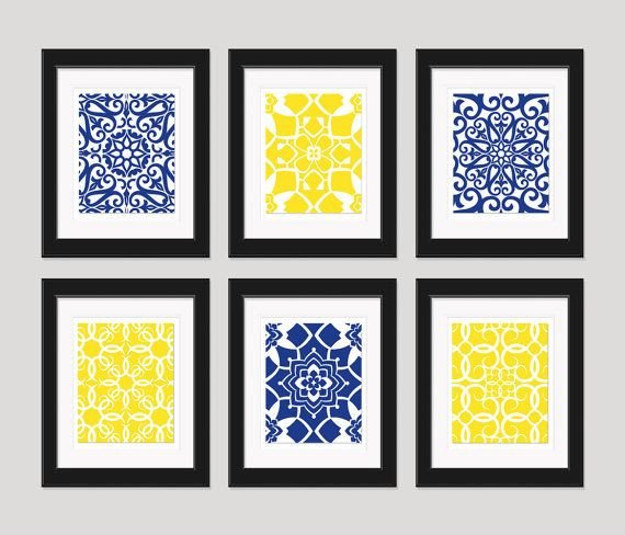 Blue and Yellow Wall Decor Elegant Bathroom Navy Yellow Wall Art Blue Yellow Art Home Decor Set Of 6 8x10 Prints Living