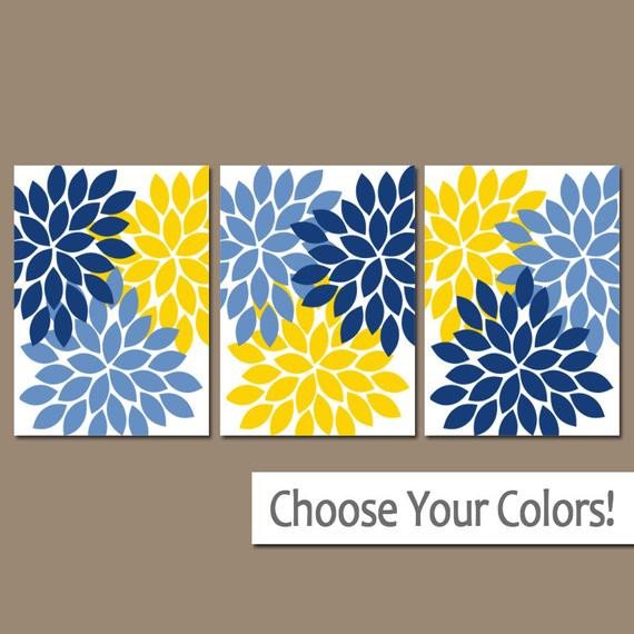 Blue and Yellow Wall Decor Elegant Yellow Navy Blue Wall Art Bedroom Canvas or Prints